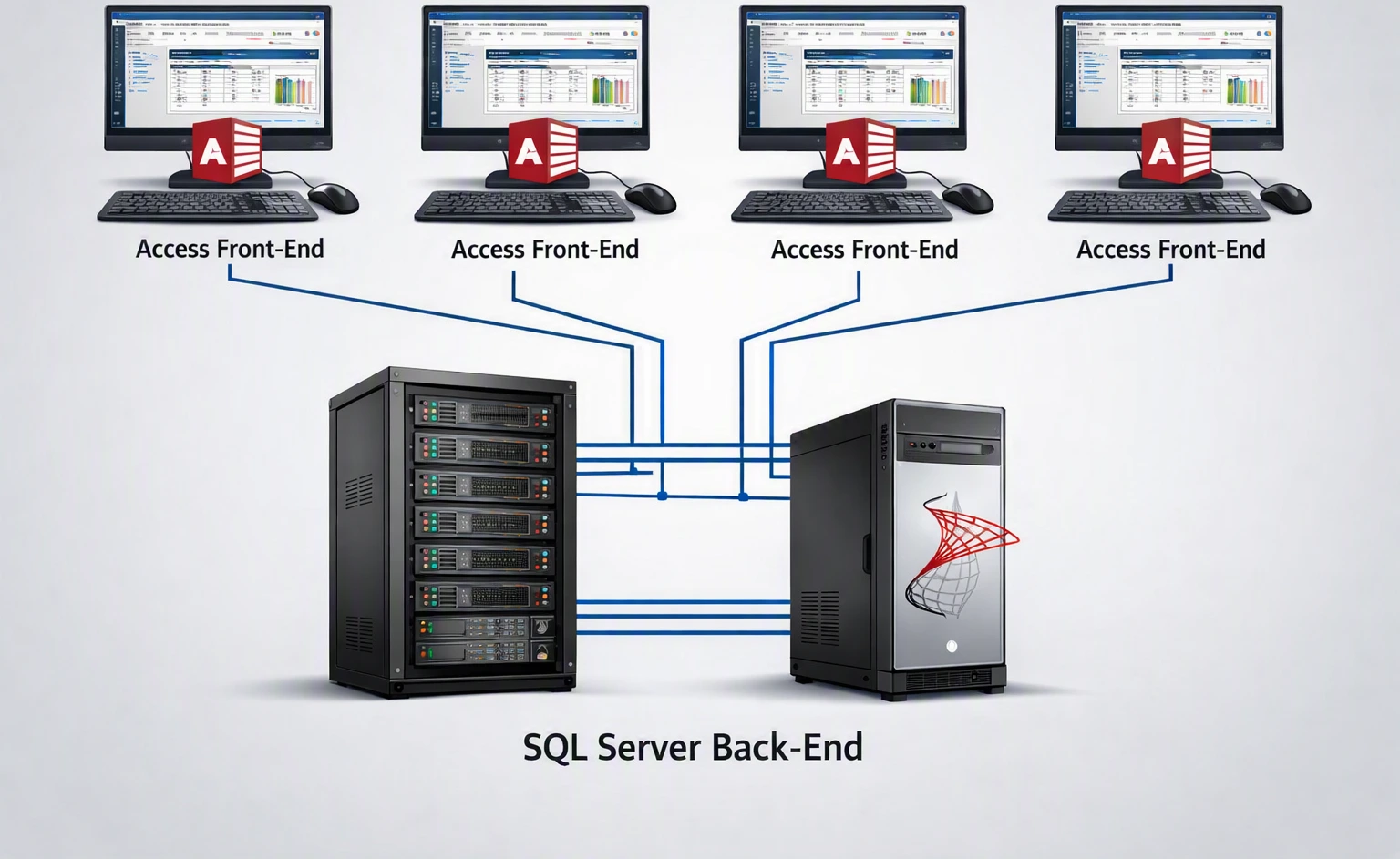 SQL Server and Microsoft Access architecture diagram
