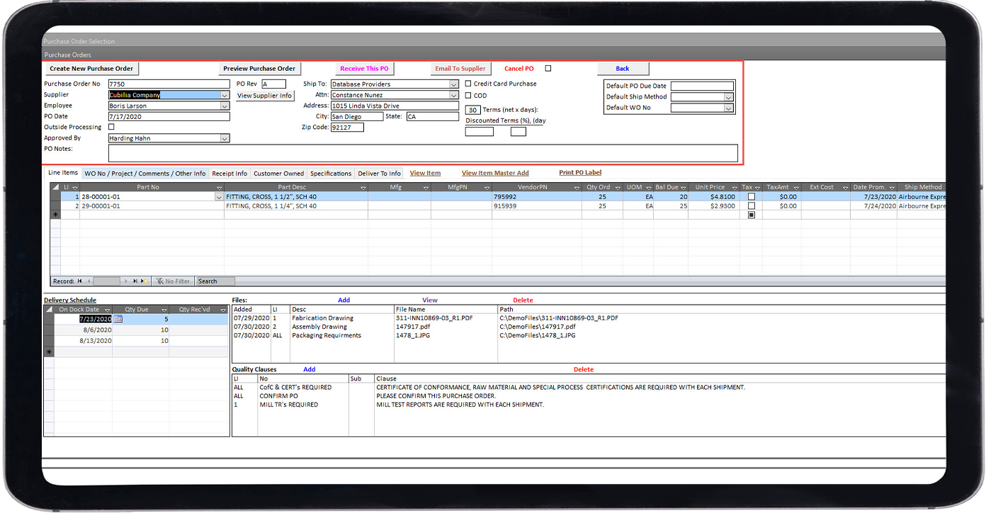 Purchase Order Example