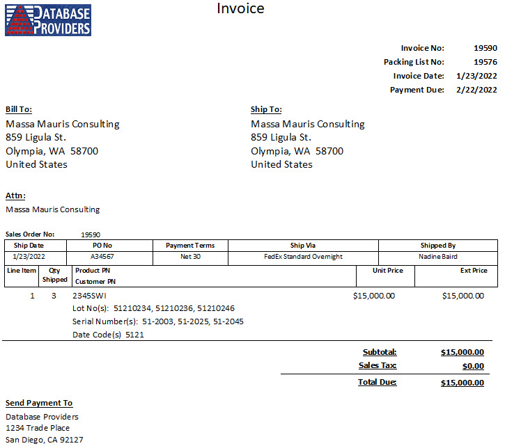 Invoice Printed Example