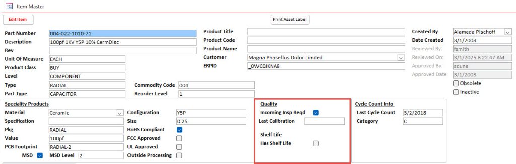 Item Data Quality Control