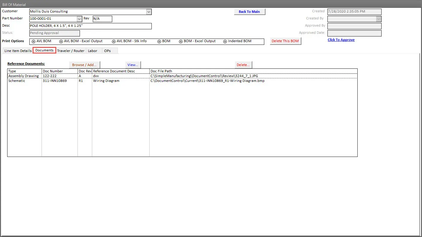 SimpleManufacturing BOM Documents