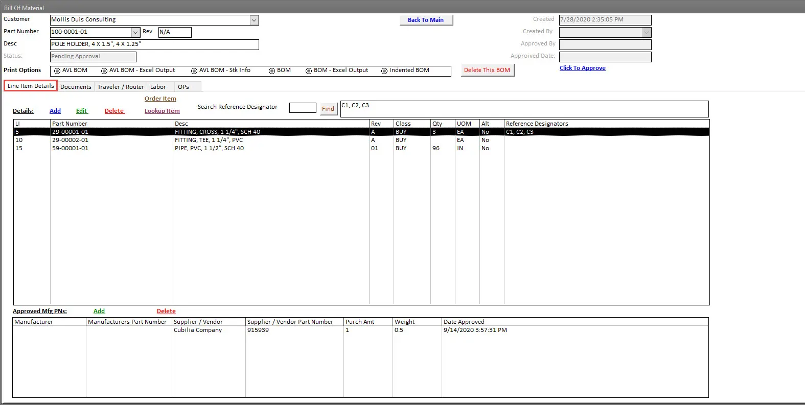 SimpleManufacturing BOM Line Items In Manufacturing Software