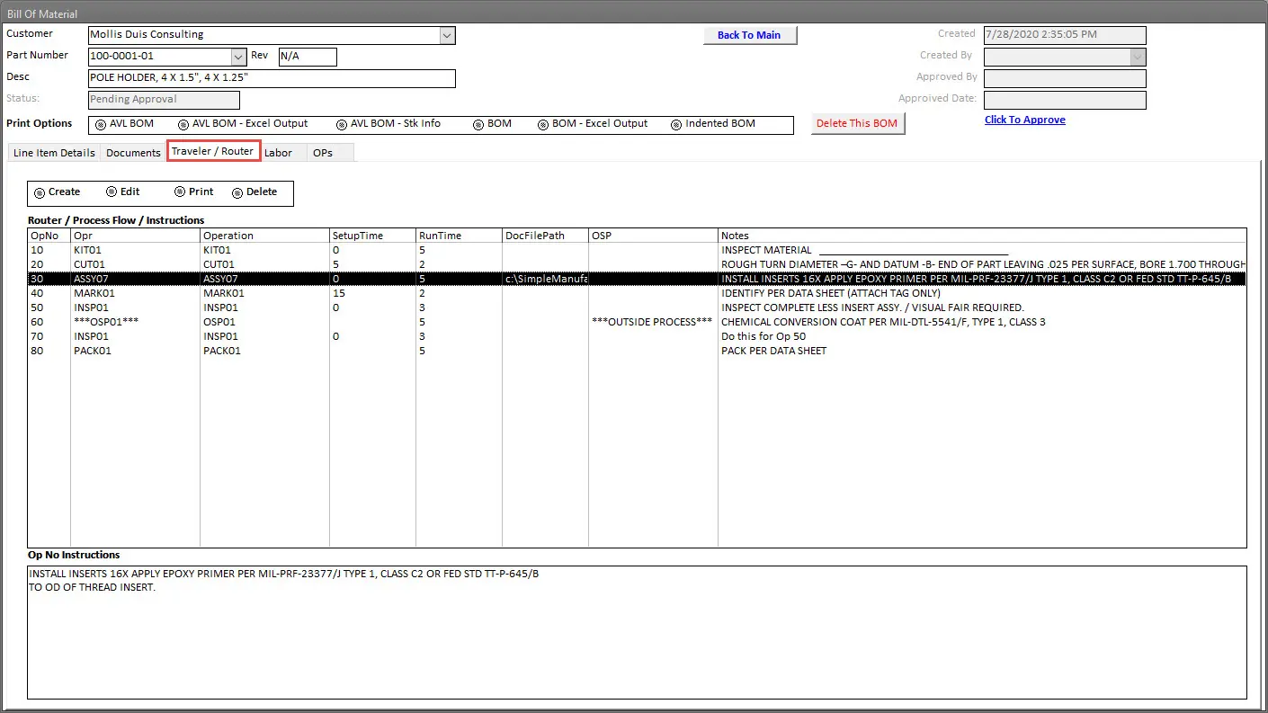 SimpleManufacturing BOM Traveler Router In Manufacturing Software