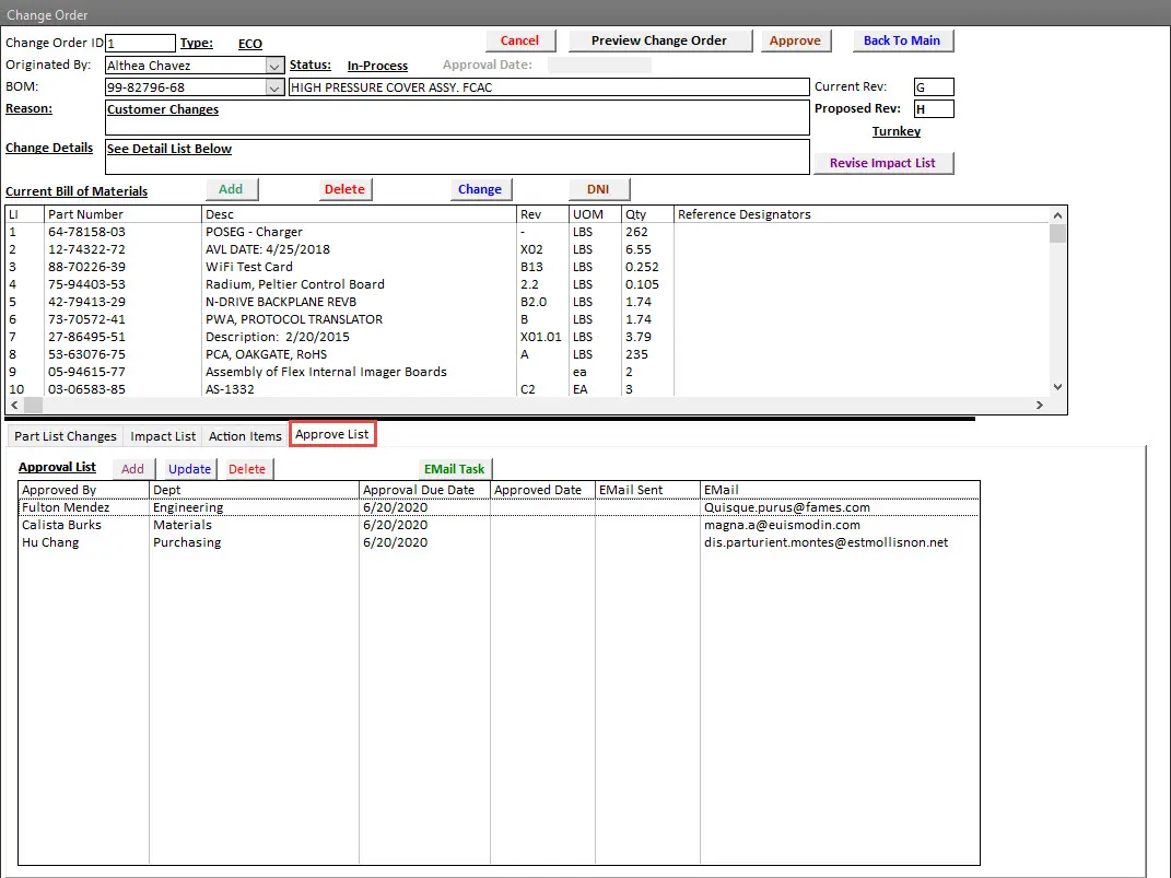 SimpleManufacturing Engineering Change Order Approvals