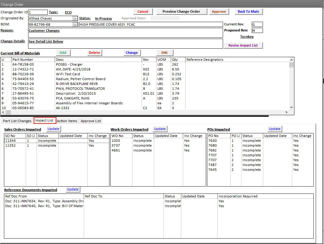 SimpleManufacturing Engineering Change Order Impact