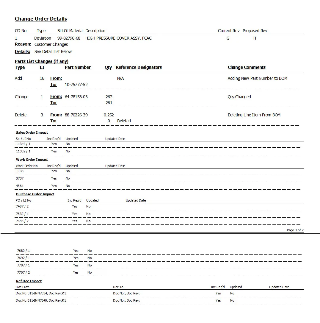 SimpleManufacturing Engineering Change Order Report