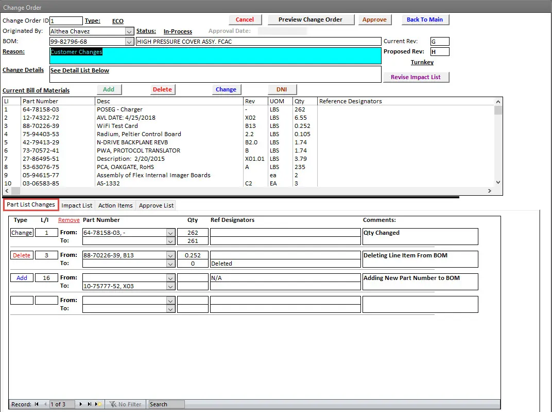 SimpleManufacturing Engineering Change Order Details