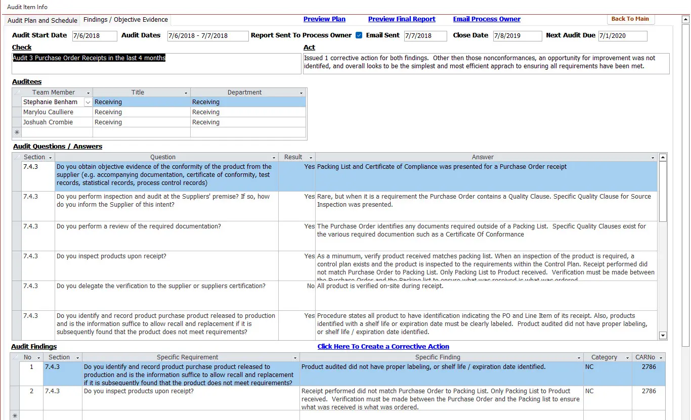 SimpleManufacturing Internal Auditing Findings