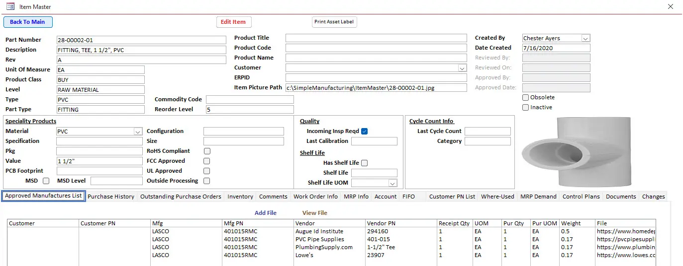 Item-Data-Information-AML-AVL-Approved-Vendor-List