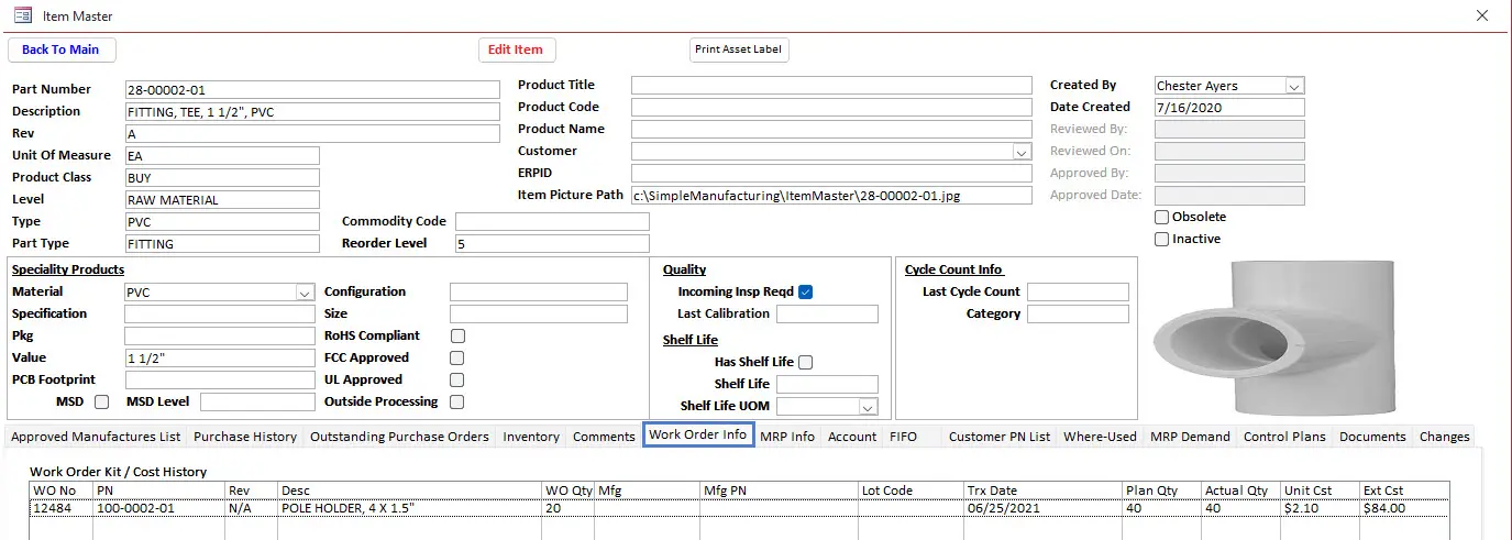 Item Work Order Issues