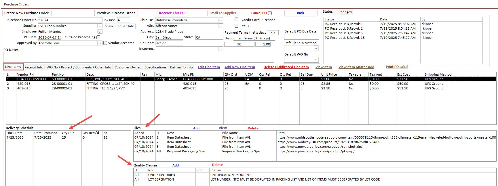 Purchase Order Details in Manufacturing