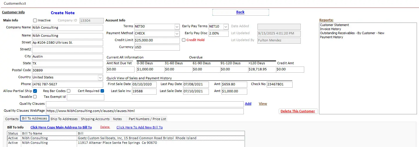 SimpleManufacturing Customer Bill To Addresses