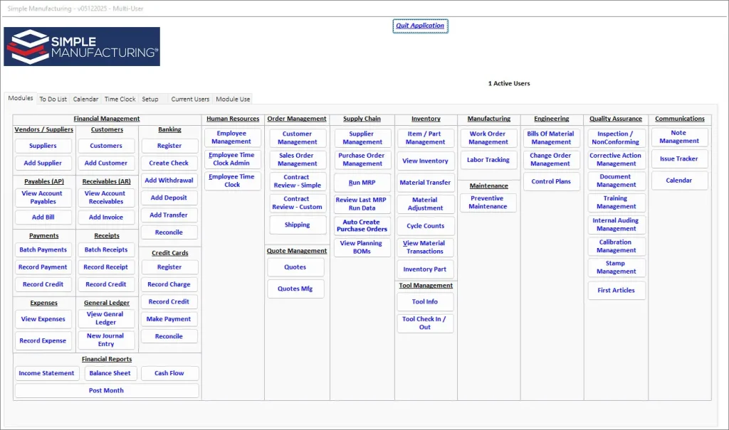 SimpleManufacturing Menu