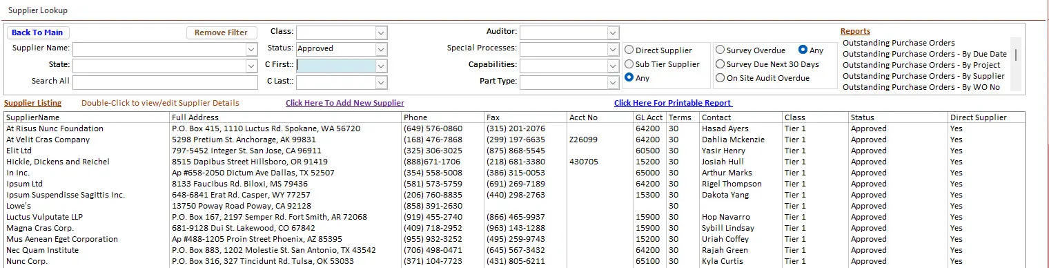Supplier List