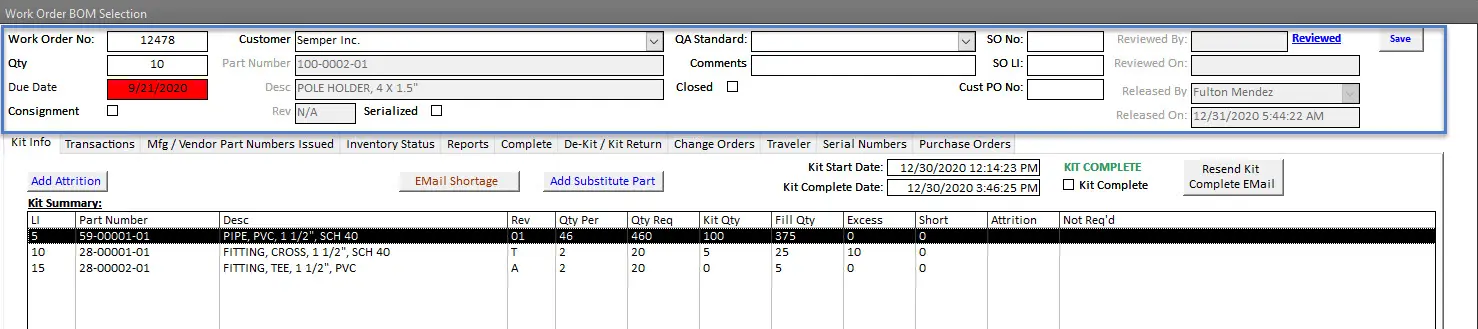 SimpleManufacturing Shop Floor Work Order Details