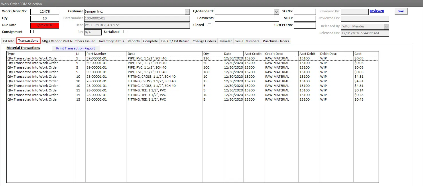 SimpleManufacturing Shop Floor Work Order Transactions