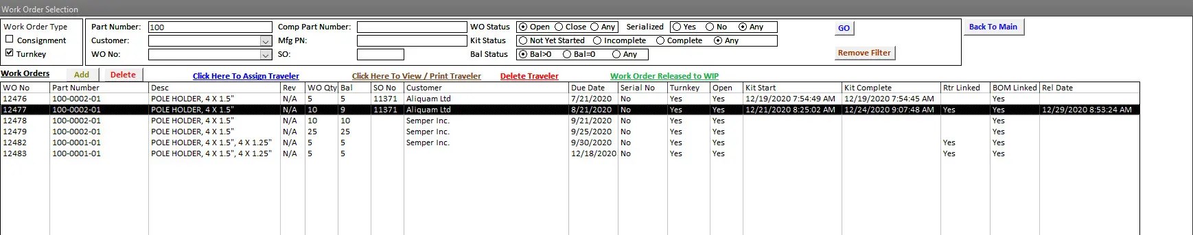 SimpleManufacturing Shop Floor Work Order Listing