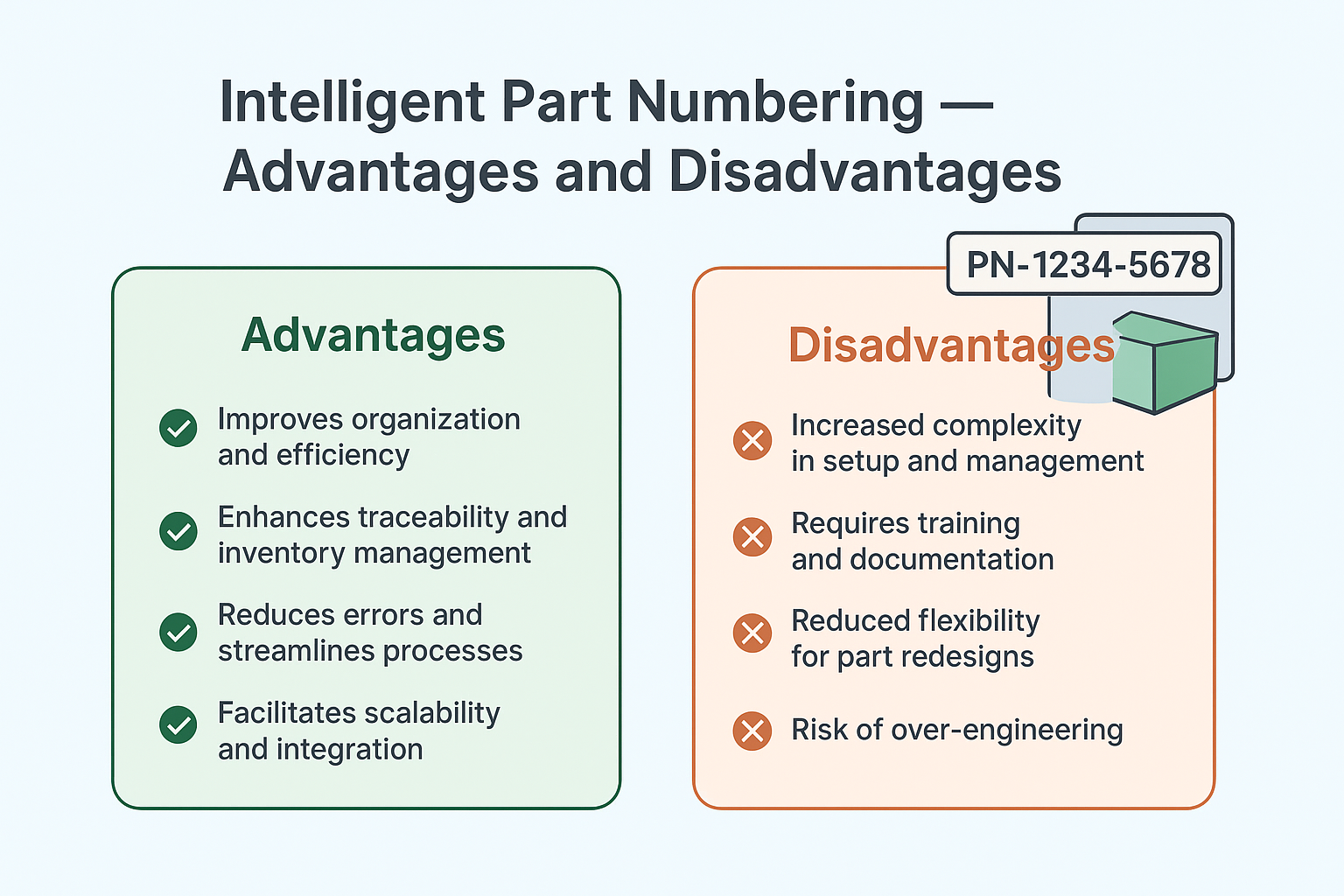 Advantages and Disadvatages to Using an Intelligent Part Number Scheme